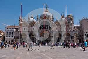 VENICE, ITALY Ã¢â¬â MAY 23, 2017: Piazza San Marco with the Basilica of Saint Mark, the bell tower of St Mark`s Campanile